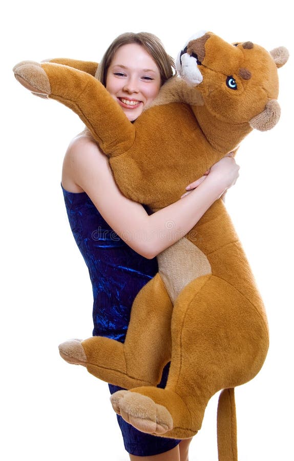 Girl holds the Toy animal