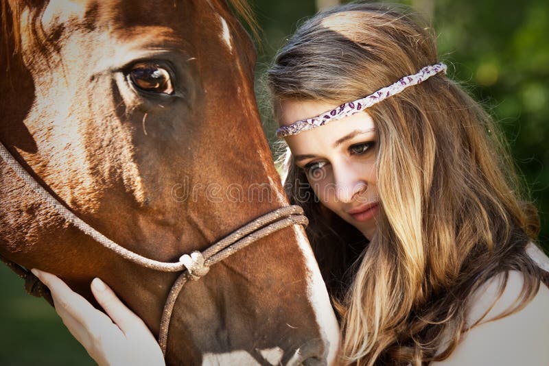 Girl with horse stock image. Image of horse, cute, hobby 10584835