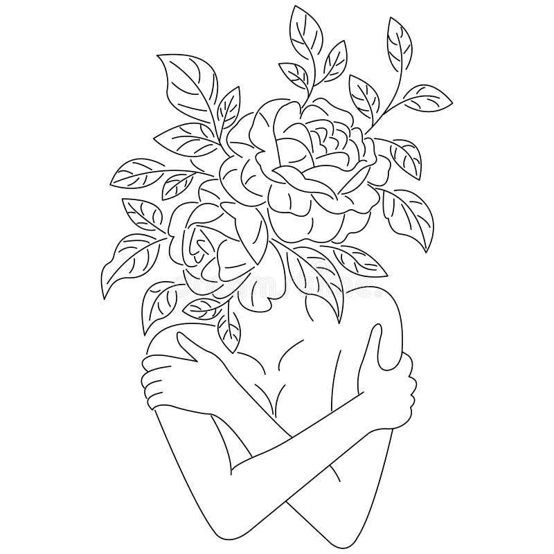 The Girl Hugs Herself, Covering Her Breasts with Flowers instead of Her ...