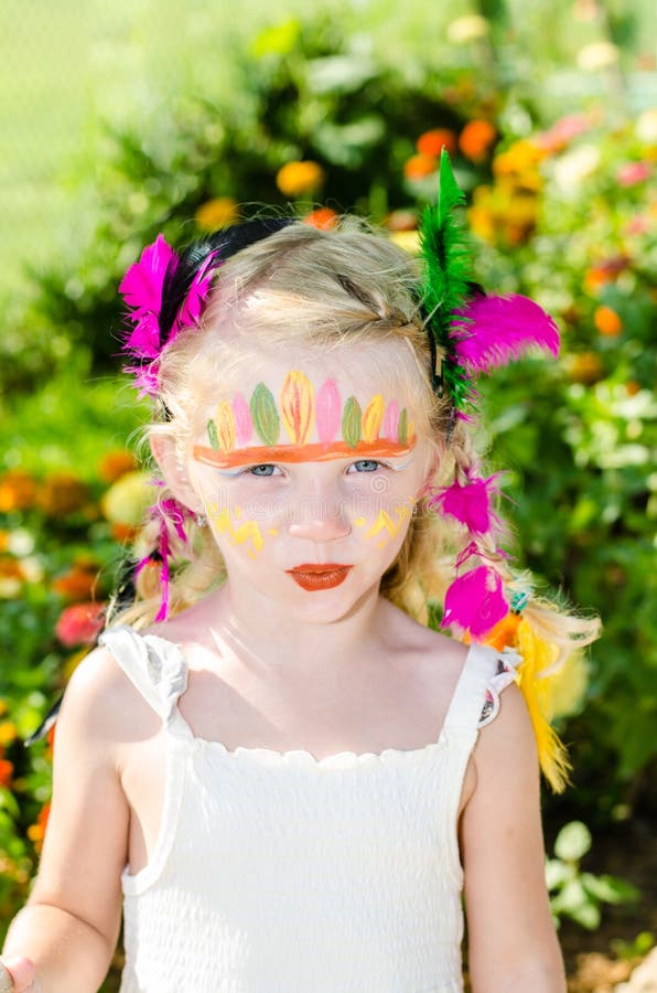 Girl with Indian Face Painting Stock Photo - Image of carnival, green ...