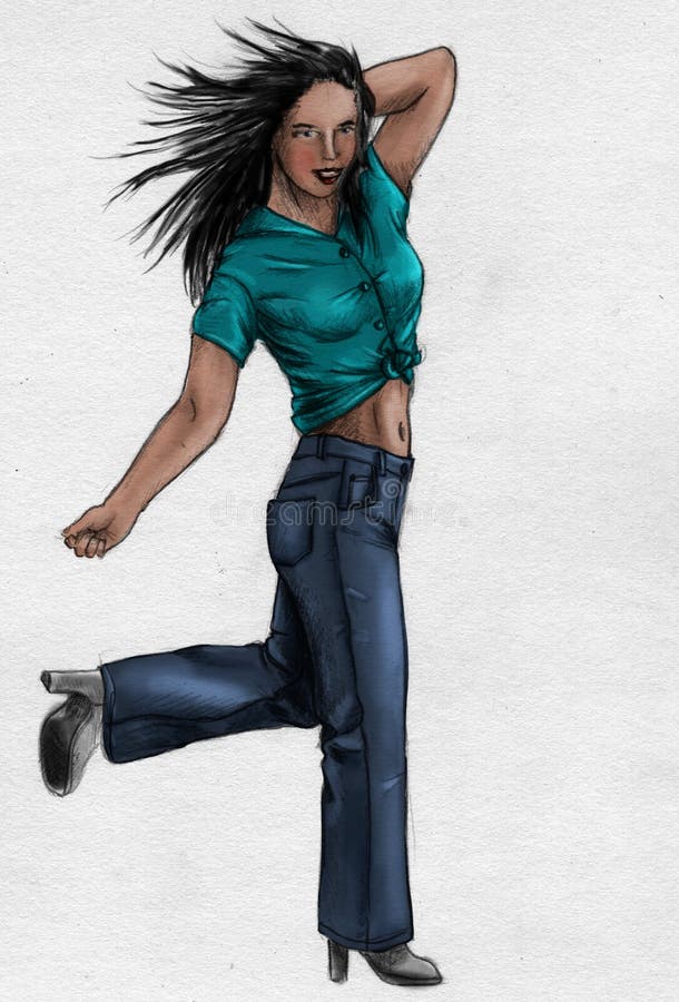 Girl in jeans sketch stock illustration. Illustration of shoes 16195393