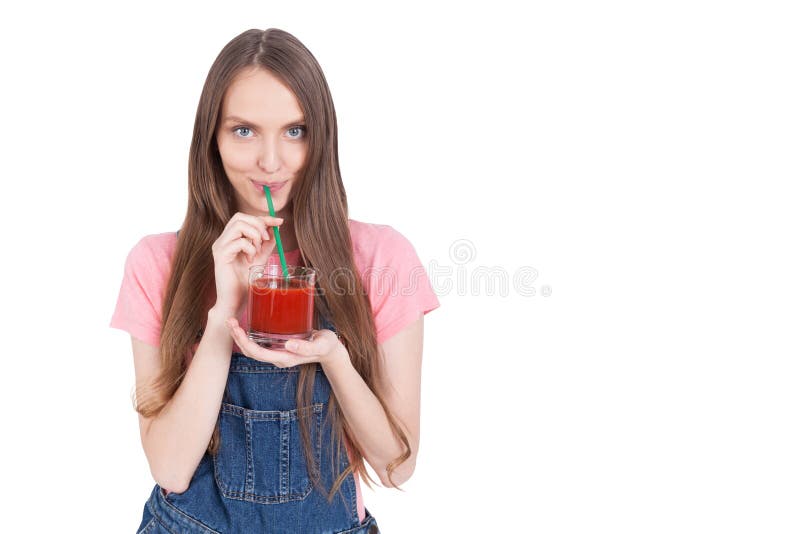 Girl with juice isolated