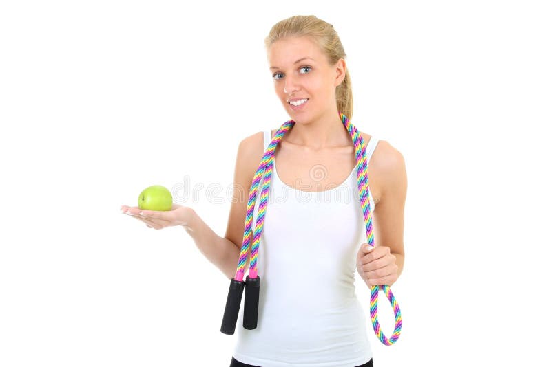 Girl with jump rope and apple