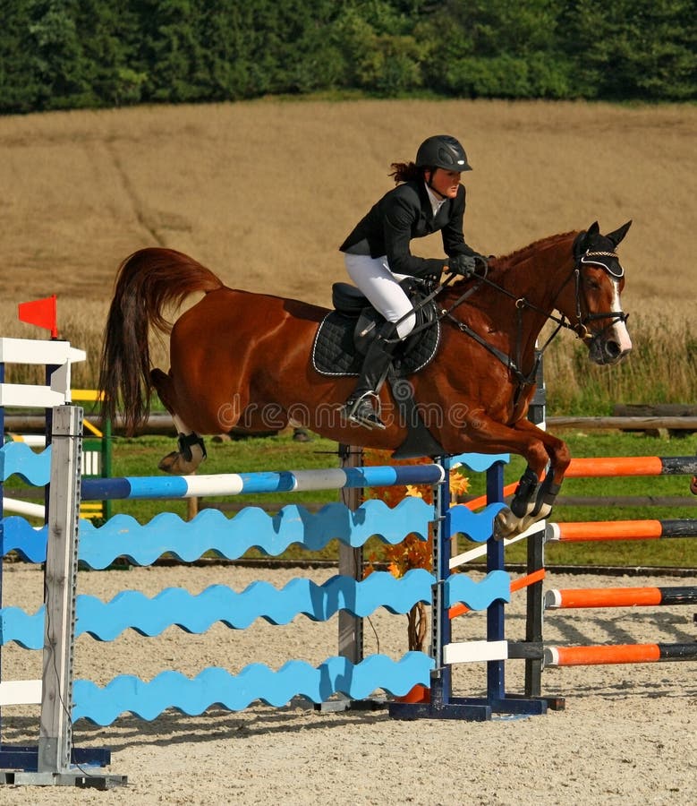 Girl jumping on a horse stock image. Image of ammunition 22594927