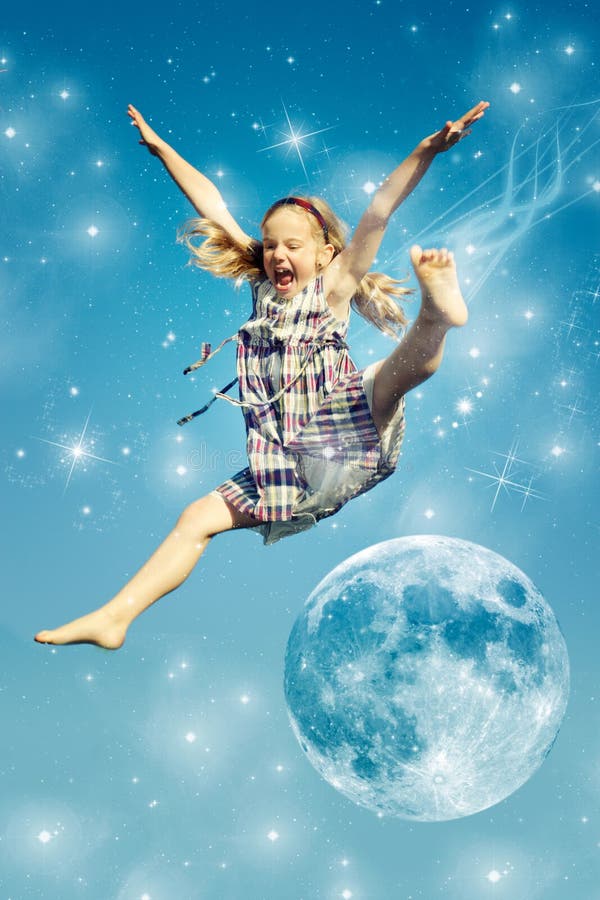 Girl jumping over the moon