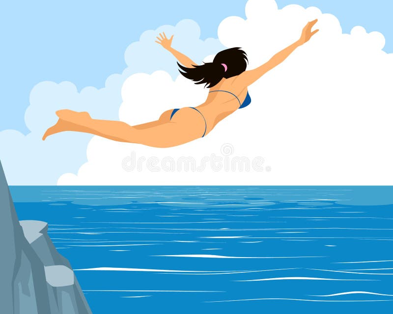 Girl jumping in water stock vector. Illustration of face - 63723585