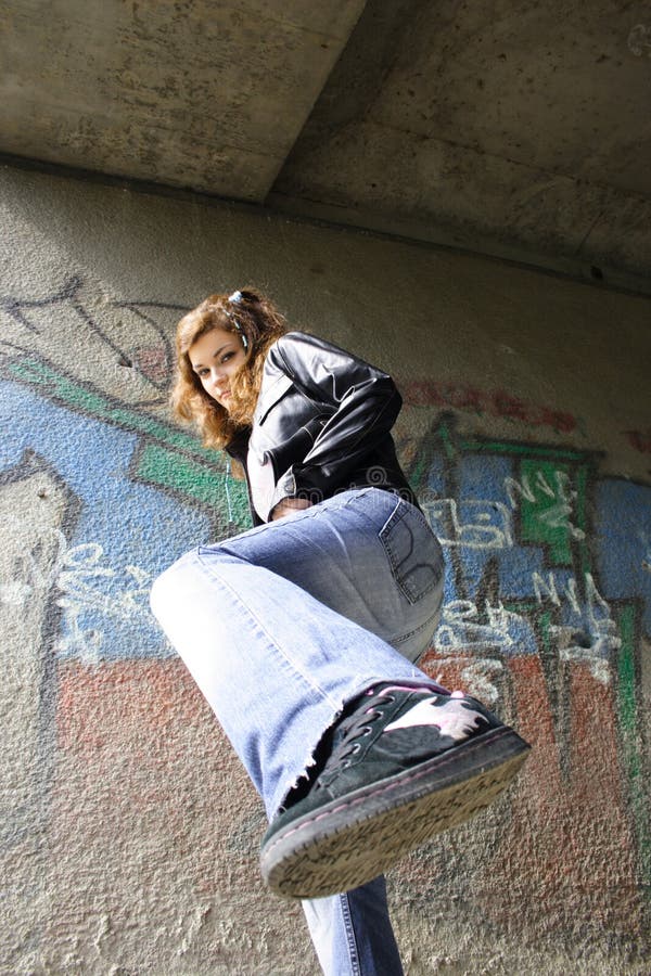 Girl kick stock photo. Image of fight, foot, powerful 1306556