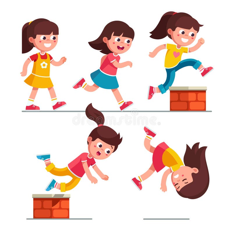 Preschool girl running fast and play catch-up and tag game Stock