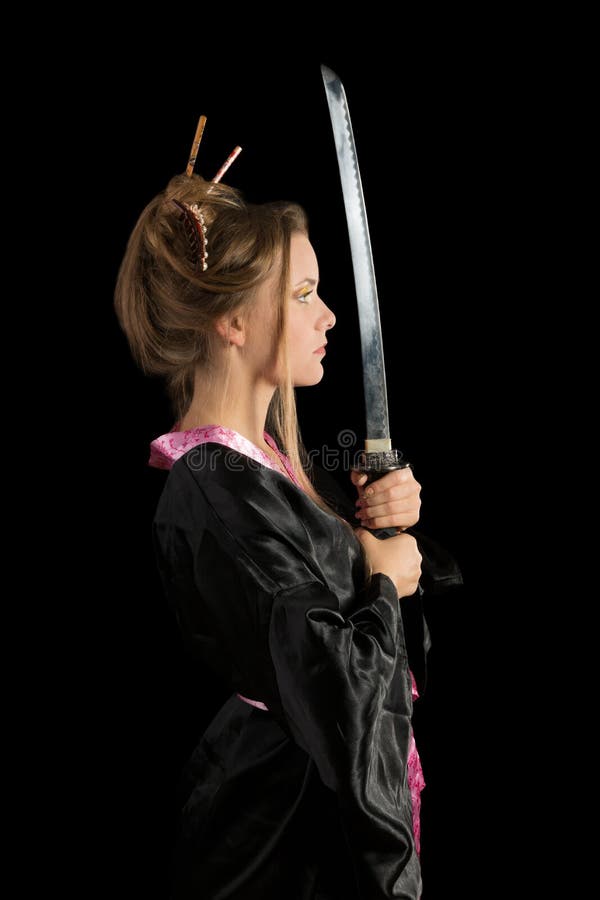 Girl in a kimono with a katana