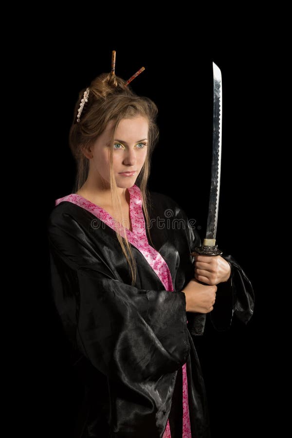 Girl in a Kimono with a Katana Stock Image - Image of beautiful, blond ...