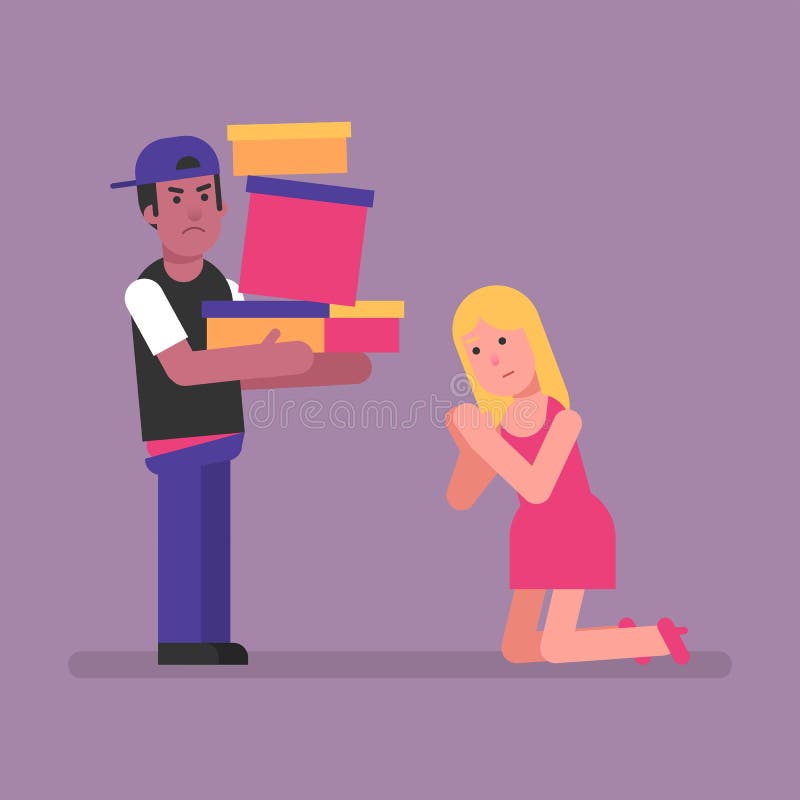 Girl Kneeling in Front Man AfroAmerican.