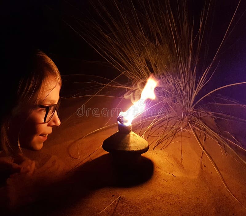 Girl with lamp in desert royalty free stock image Girl with lamp in desert royalty free stock image