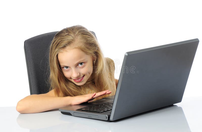 Girl with laptop royalty free stock photo
