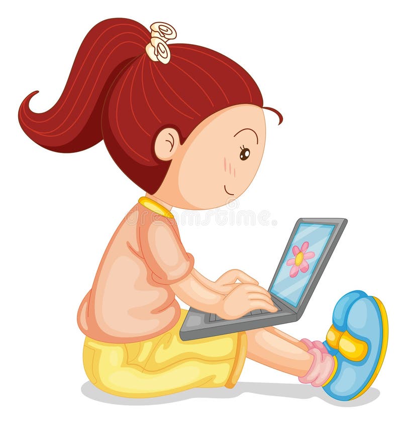 A girl with laptop stock vector. Illustration of sketch 26264414