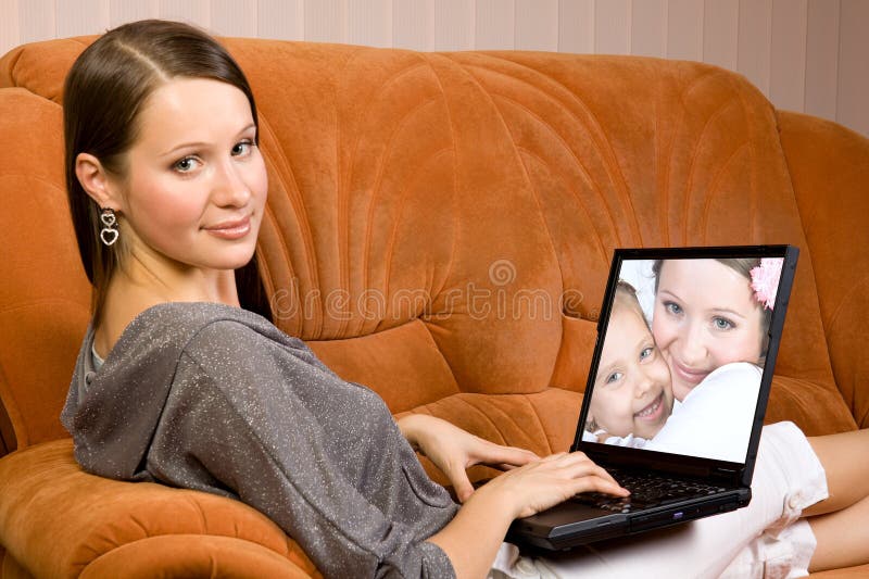 Girl with laptop royalty free stock photos