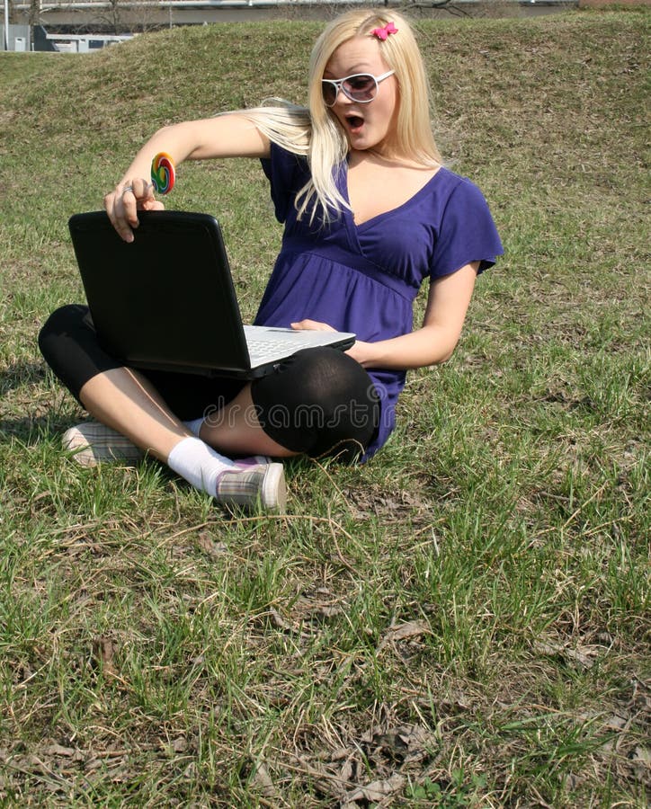 Girl with a laptop outdoor