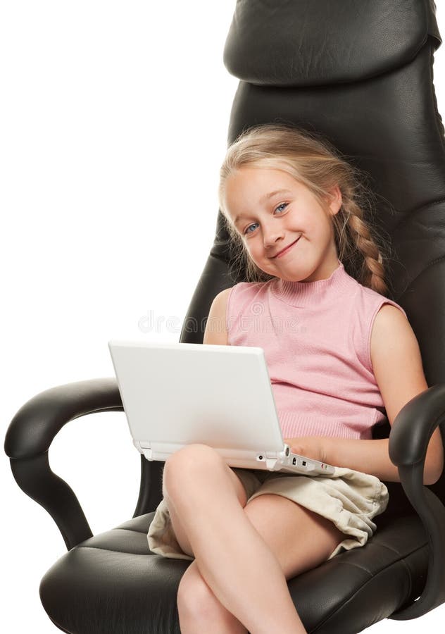 Girl with laptop sitting on a chair