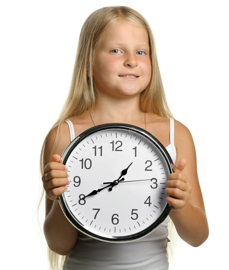 The girl with large clock stock photo. Image of business 15678088