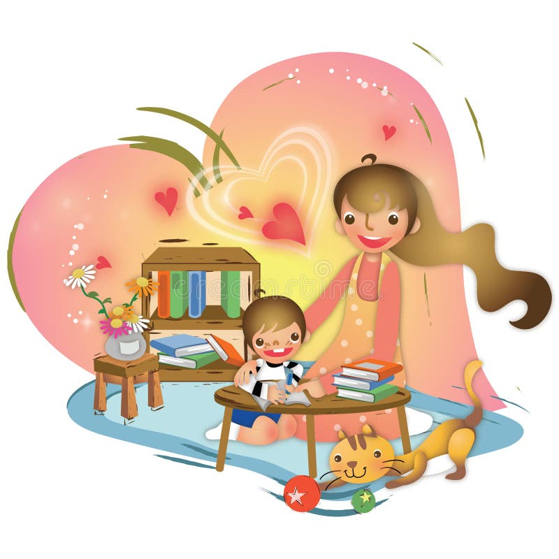 Girl learning from her mother. Vector illustration decorative design royalty free illustration