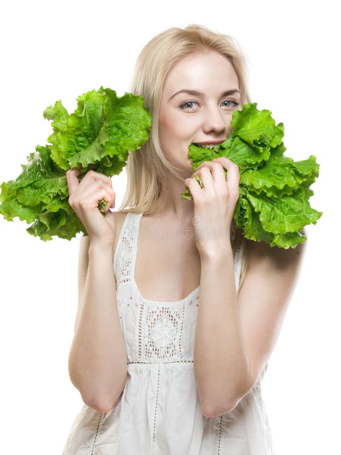 Girl with lettuce stock photo. Image of salad, dinner 13623712