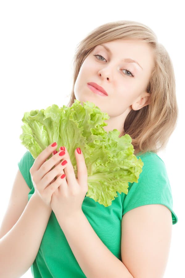 Girl with a lettuce stock photo. Image of clean, food 14582340