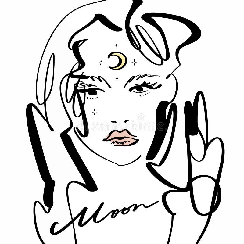 Girl Line Drawing Glamorous Witch Lunar Horoscope Season Sacred Magic ...