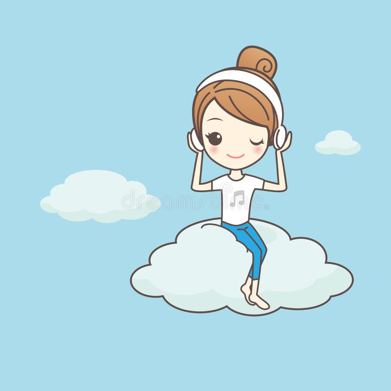 Girl Listen Musice on Cloud Stock Vector - Illustration of cute, asian:  70593021