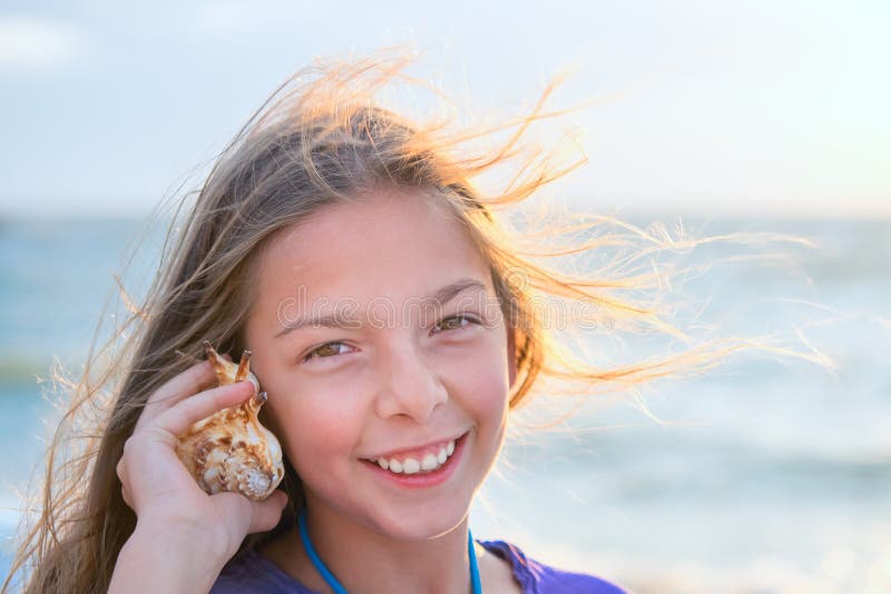 Girl Listening Sound of Waves stock photos Girl Listening Sound of Waves stock photos