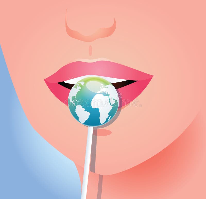 Girl with lollipop as planet earth stock illustration Girl with lollipop as planet earth stock illustration