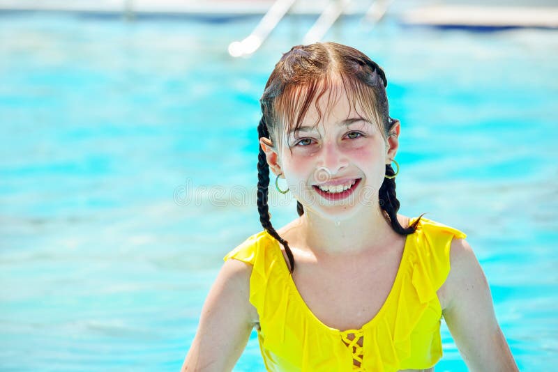 Girl Looking Away While Swimming In Pool Excited Girl Looking Away