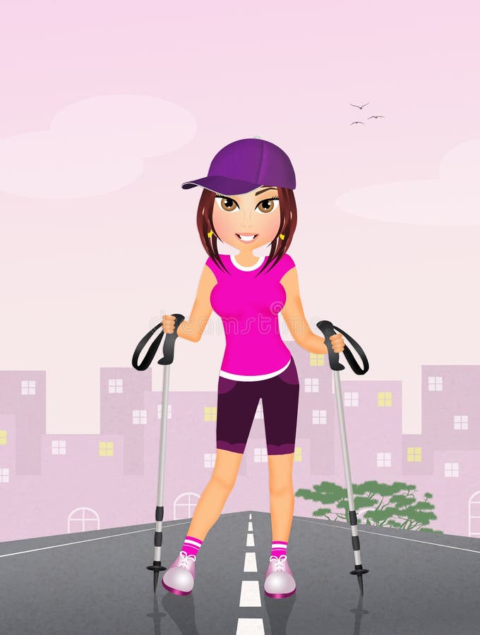 Girl make Nordic walking royalty free illustration