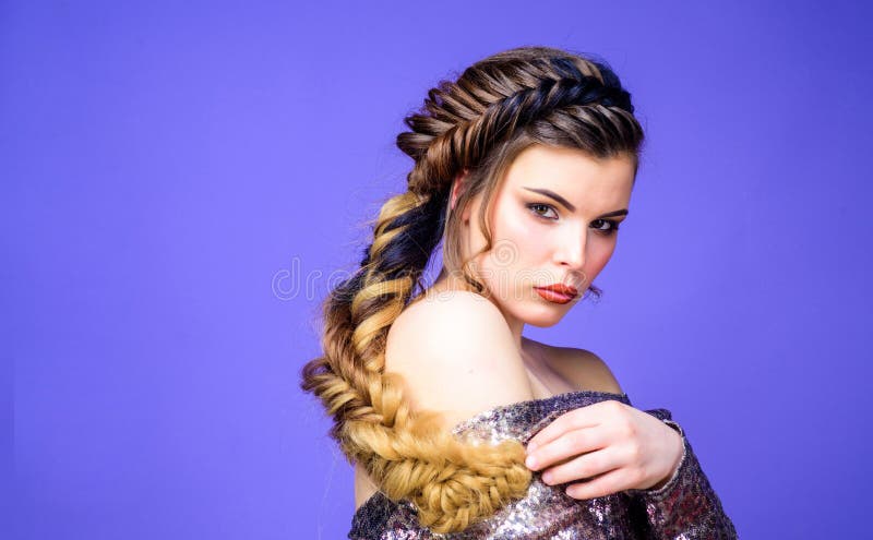 Girl Makeup Face Braided Long Hair. French Braid. Professional Hair Care  and Creating Hairstyle Stock Image - Image of female, creating: 149790107