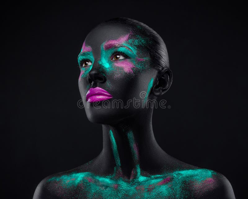 Girl Makeup pink blue black eye colors space stock image Girl Makeup pink blue black eye colors space stock image