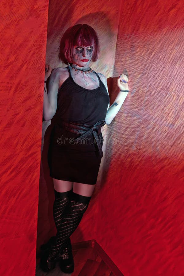 Girl with Makeup Zombies in Corner Stock Photo - Image of hair, human ...
