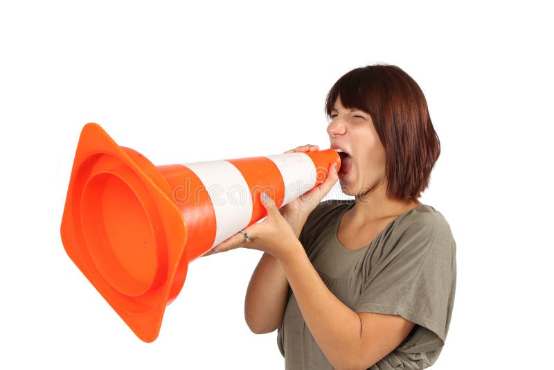 Chinese Girl Sits On Traffic Cone