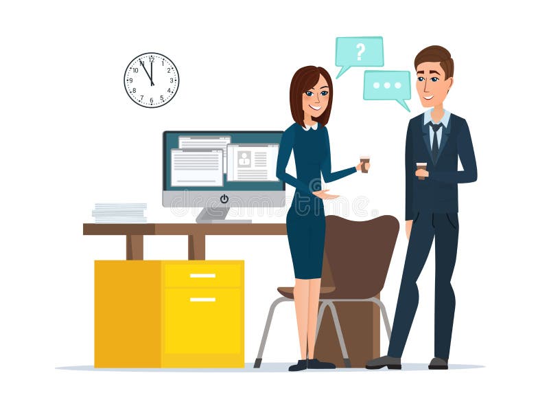 Girl and Man Businessmen Talking Office. Job Interview Task Stock Vector -  Illustration of businesswoman, company: 80610340