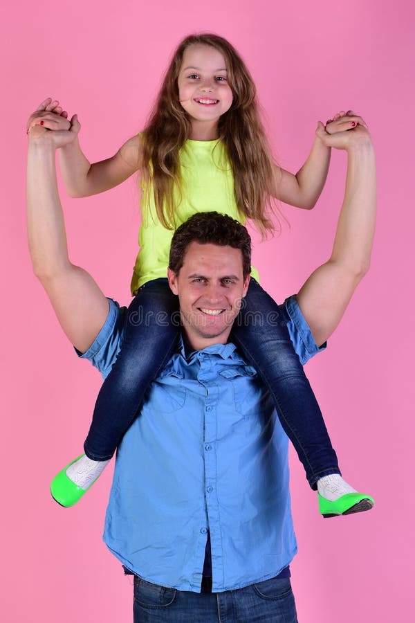 Girl And Man With Cheerful Faces On Pink Background Stock Image Image Of Happiness Female 