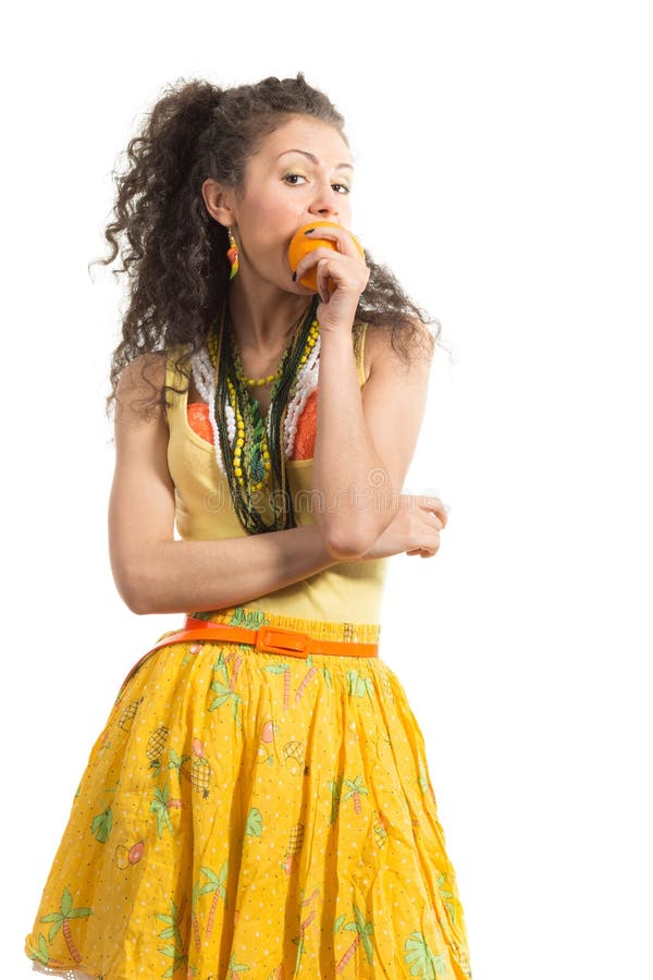 Girl with mandarin stock photo. Image of healthy, chewing 30879794