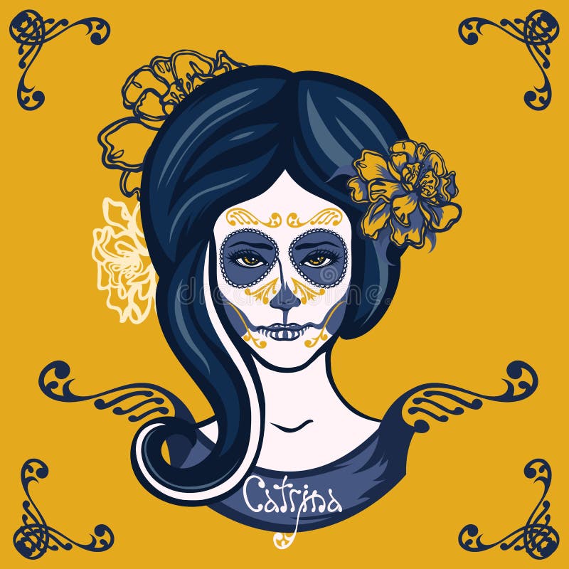 Girl with marigolds flowers in her hair and make-up to the Mexican holiday Day of the Dead. royalty free illustration Girl with marigolds flowers in her hair and make-up to the Mexican holiday Day of the Dead. royalty free illustration