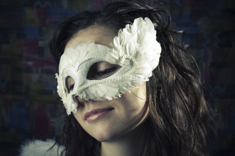 Girl in a mask stock photo. Image of hair, leaf, dark 9113140