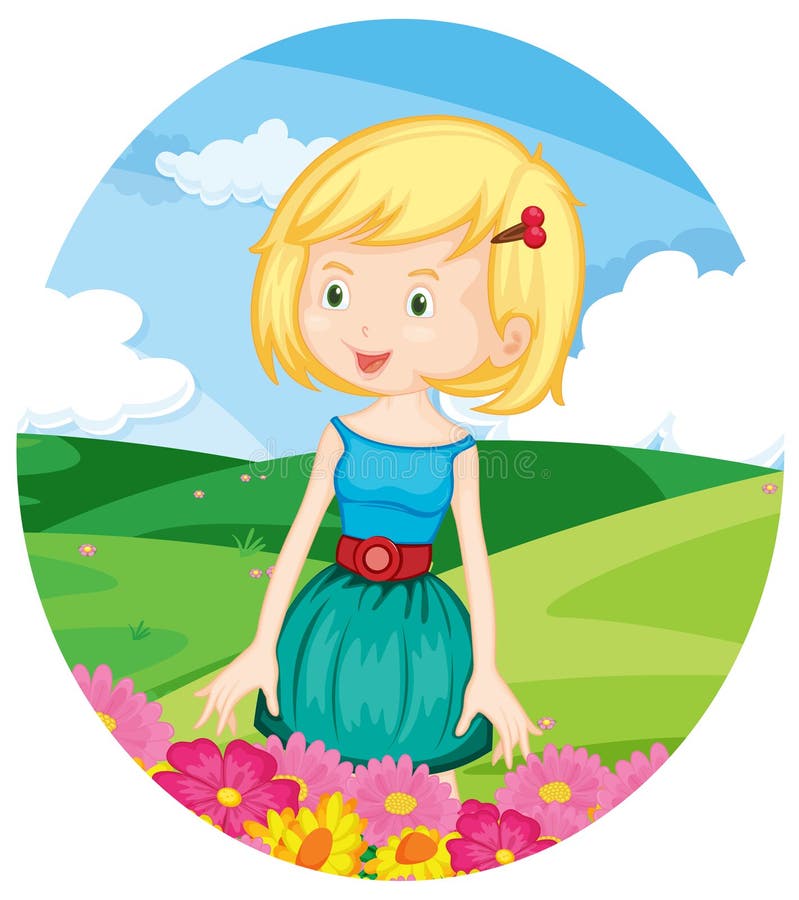 Girl in the meadow stock vector. Illustration of clip 24413212