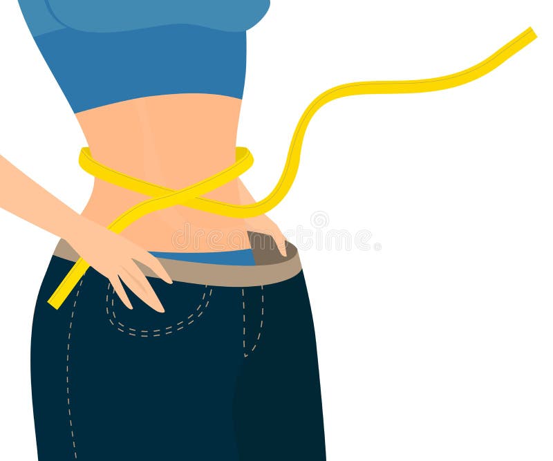 illustration of a female measuring waist with measuring tape Stock