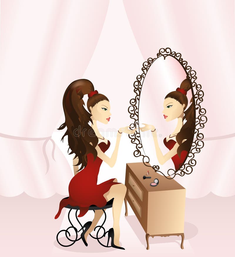 Girl_and_mirror1 ilustração royalty free Girl_and_mirror1 ilustração royalty free