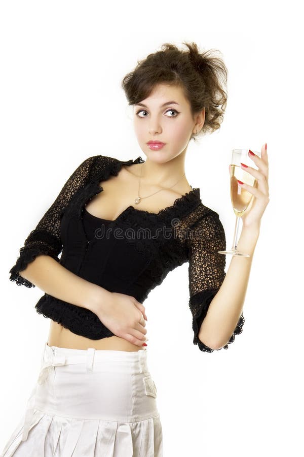 Girl model with a glass of champagne