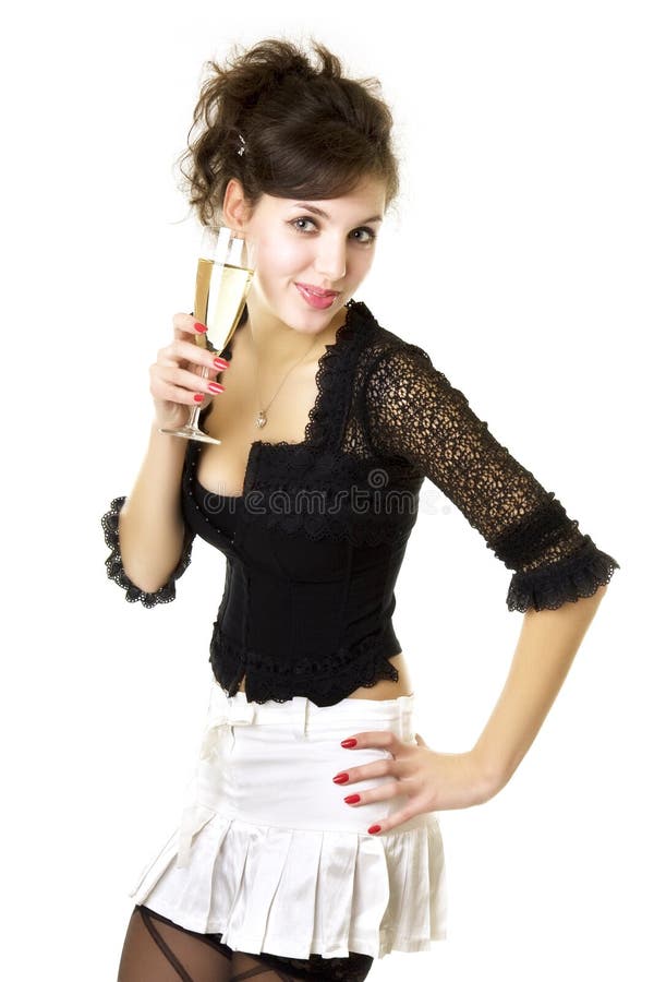 Girl model with a glass of champagne