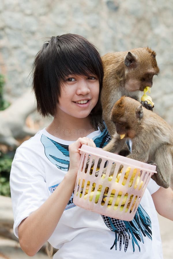 Girl with monkey