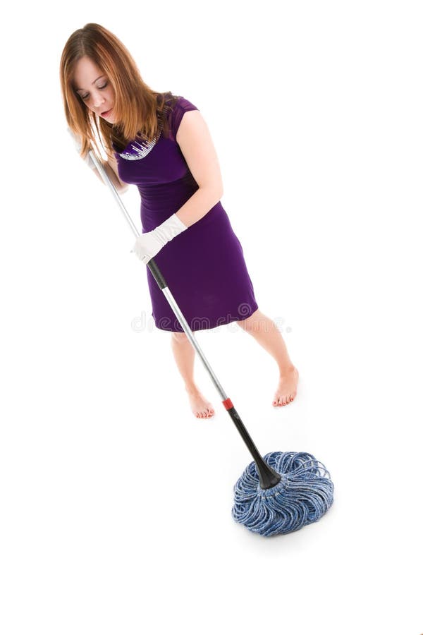 Girl with mop stock image. Image of party, broom, female 4921025