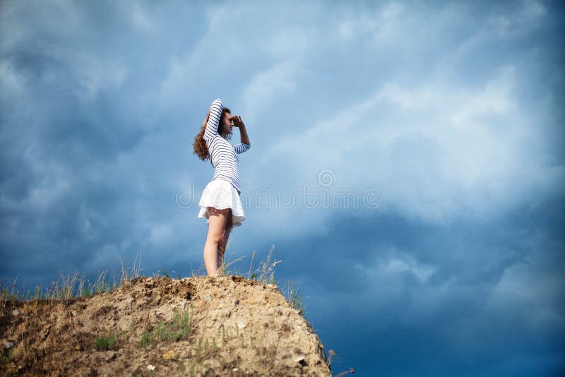 Girl on a mountain stock image. Image of landscape, peak 42703527