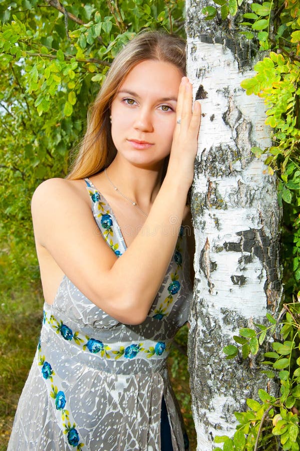 Girl near birch