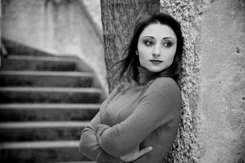 Girl near the wall